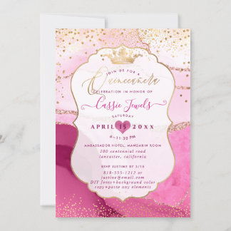 Quinceanera, Aquarellfarben, rosa Imitate Gold Einladung