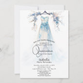 Quinceañera | Atemberaubend Blauer Blumenguss Einladung (Vorderseite)