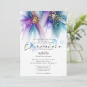 Quinceanera | Auffallend Aquamarin Lila Abstrakt Einladung (Stehend Vorderseite)