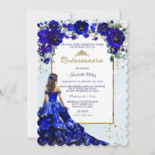 Quinceañera Azul Real y Oro Einladung (Vorderseite)