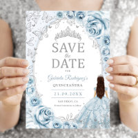 Quinceanera Baby Blau Silber Blumenmuster