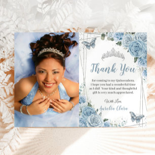 Quinceañera Baby Blaues Blumen-Foto-Dankeskärtchen Einladung