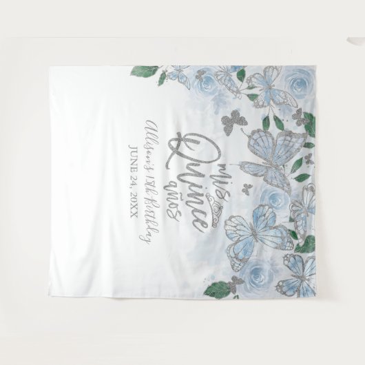 Quinceanera Baby Blue Butterfells Hintergrund Wandteppich (Vorderseite (Horizontal))