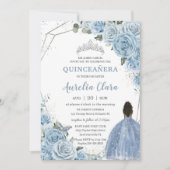 Quinceañera Baby Blue Floral Brown Prinzessin 15. Einladung (Vorderseite)