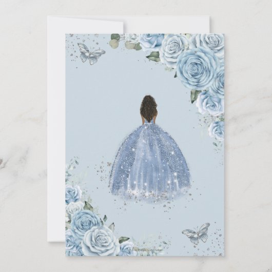 Quinceañera Baby Blue Floral Brown Prinzessin 15. Einladung (Rückseite)