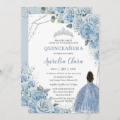 Quinceañera Baby Blue Floral Brown Prinzessin 15. Einladung (Vorne/Hinten)