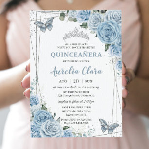 Quinceañera Baby Blue Floral Butterflies 16. Einladung