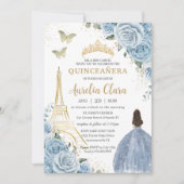 Quinceañera Baby Blue Floral Paris Eiffel Frankrei Einladung (Vorderseite)