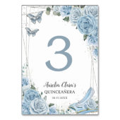 Quinceañera Baby Blue Floral Princess Cinderella Tischnummer (Vorderseite)