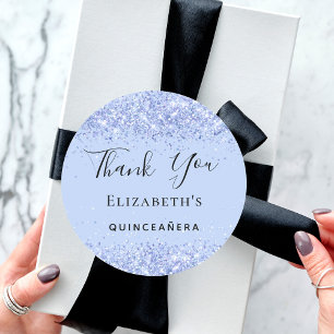 Quinceanera Baby Blue Glitzer Staub Vielen Dank Runder Aufkleber