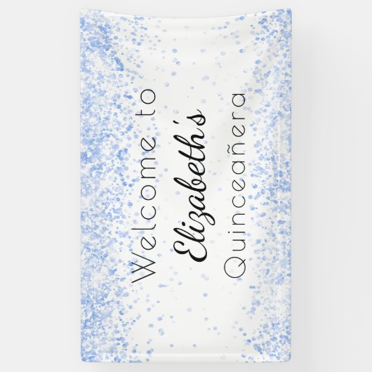 Quinceanera Baby Blue Glitzer Staub willkommen Banner (Vertikal)