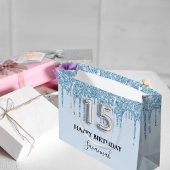 Quinceanera Baby Blue Glitzer Tropfen Name Große Geschenktüte