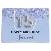 Quinceanera Baby Blue Glitzern name Große Geschenktüte (Vorderseite)