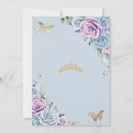 Quinceanera Baby Blue Lila Lilac Floral Einladung (Rückseite)