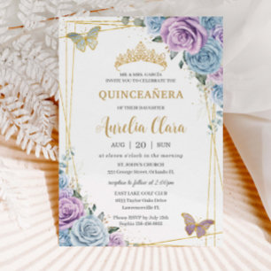 Quinceanera Baby Blue Lila Lilac Floral Einladung