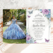 Quinceanera Baby Blue Lila Lilac Floral Silver Einladung