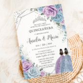 Quinceañera Baby Blue Lila Lilac Floral Twins Einladung
