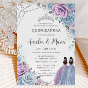 Quinceañera Baby Blue Lila Lilac Floral Twins Einladung