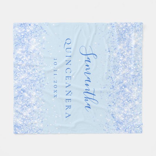 Quinceanera Baby Blue Name Datum Glitzer Staub Fleecedecke (Vorderseite (Horizontal))