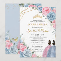 Quinceañera Baby Blue Pink Rose Zwillinge