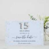 Quinceanera Baby Blue Silber Glitzer Save the Date (Stehend Vorderseite)