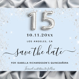 Quinceanera Baby Blue Silber Glitzer Save the Date