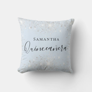 Quinceanera Baby Blue silber Glitzer Staubname Kissen