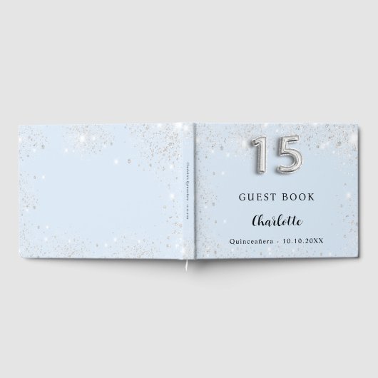 Quinceanera Baby Blue Silber Glitzern Gästebuch (Voll)