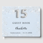 Quinceanera Baby Blue Silber Glitzern Gästebuch (Vorderseite)