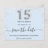 Quinceanera Baby Blue Silver Budget Save the Date Flyer (Vorne)