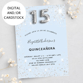 Quinceanera Baby Blue Silver Glitzer Einladung
