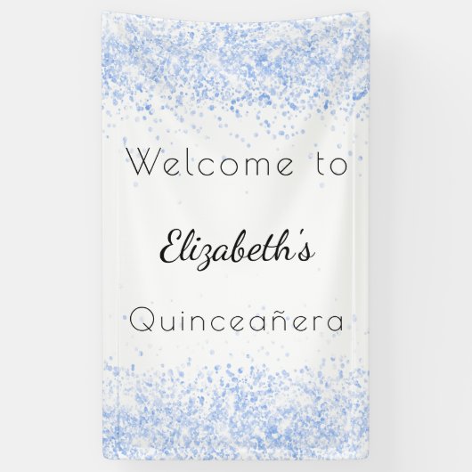 Quinceanera Baby Blue White Empfang Banner (Vertikal)