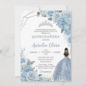 Quinceañera Baby Soft Blue Floral 15 Años Padrinos Einladung (Vorderseite)