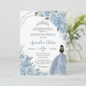 Quinceañera Baby Soft Blue Floral 15 Años Padrinos Einladung (Stehend Vorderseite)