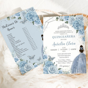 Quinceañera Baby Soft Blue Floral 15 Años Padrinos Einladung