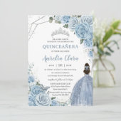Quinceañera Baby Soft Blue Floral Prinzessin 15 Añ Einladung (Stehend Vorderseite)