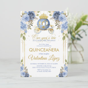 Quinceañera Babyblau Floral Cinderella Kutsche Einladung