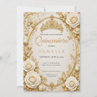 Quinceanera Beige und Gold Einladung