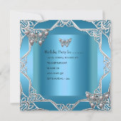 Quinceanera Birthday Aquamarin Silver Tiara Butter Einladung (Rückseite)