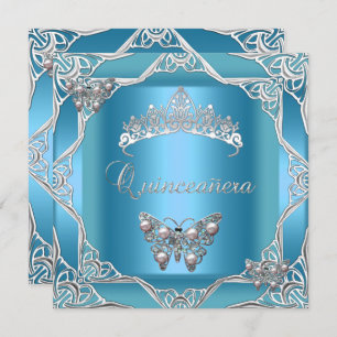 Quinceanera Birthday Aquamarin Silver Tiara Butter Einladung