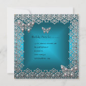 Quinceanera Birthday Aquamarin Silver Tiara Butter Einladung (Rückseite)