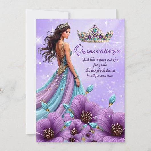 Quinceanera Birthday Aquamarinen Lila Tiara Dress Einladung (Vorderseite)