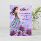 Quinceanera Birthday Aquamarinen Lila Tiara Dress Einladung (Stehend Vorderseite)