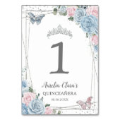 Quinceañera Birthday Baby Blue Soft Pink Floral Tischnummer (Rückseite)