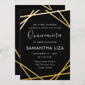 Quinceañera Birthday Black Gold Modern Einladung (Vorne/Hinten)