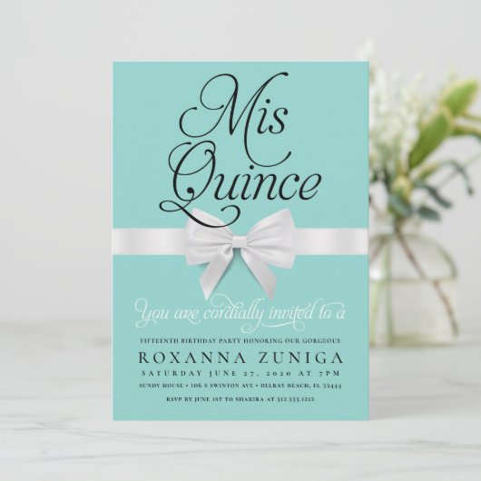 Quinceanera Birthday Blue Elegant Einladung (Stehend Vorderseite)