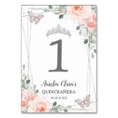 Quinceañera Birthday Blush Pink Floral Butterflieg Tischnummer (Vorderseite)