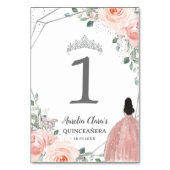 Quinceañera Birthday Blush Pink Floral Princess Tischnummer (Rückseite)