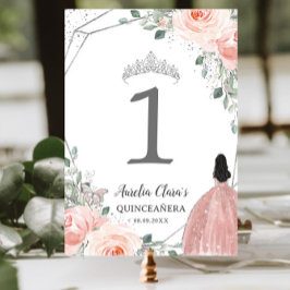 Quinceañera Birthday Blush Pink Floral Princess Tischnummer