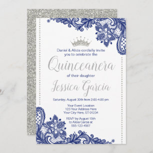 Quinceañera Birthday Einladung Blau und Silber